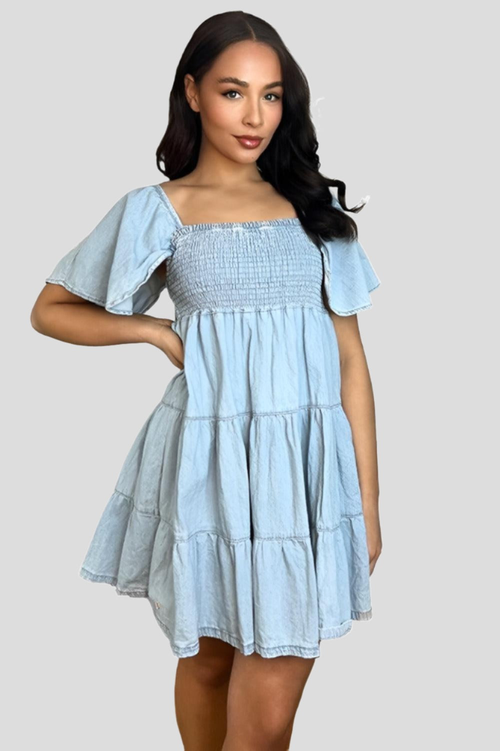 100% Cotton Light Denim Blue Milkmaid Dress