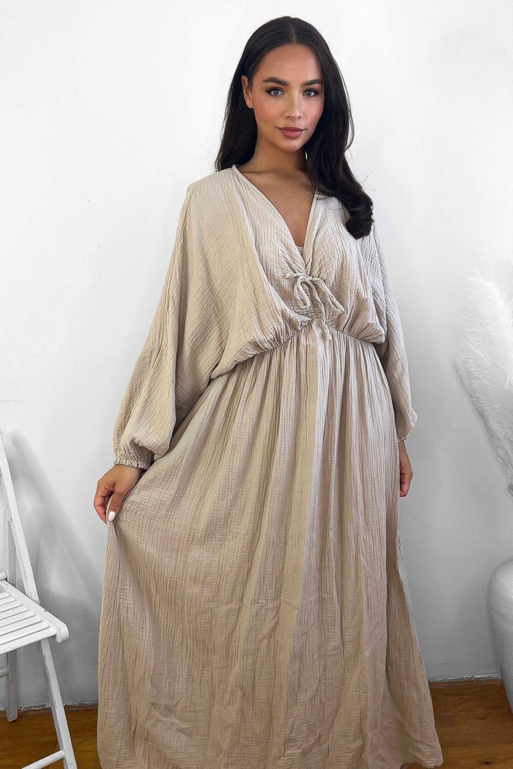 100% Cotton Relaxed Fit Cheesecloth Maxi Dress