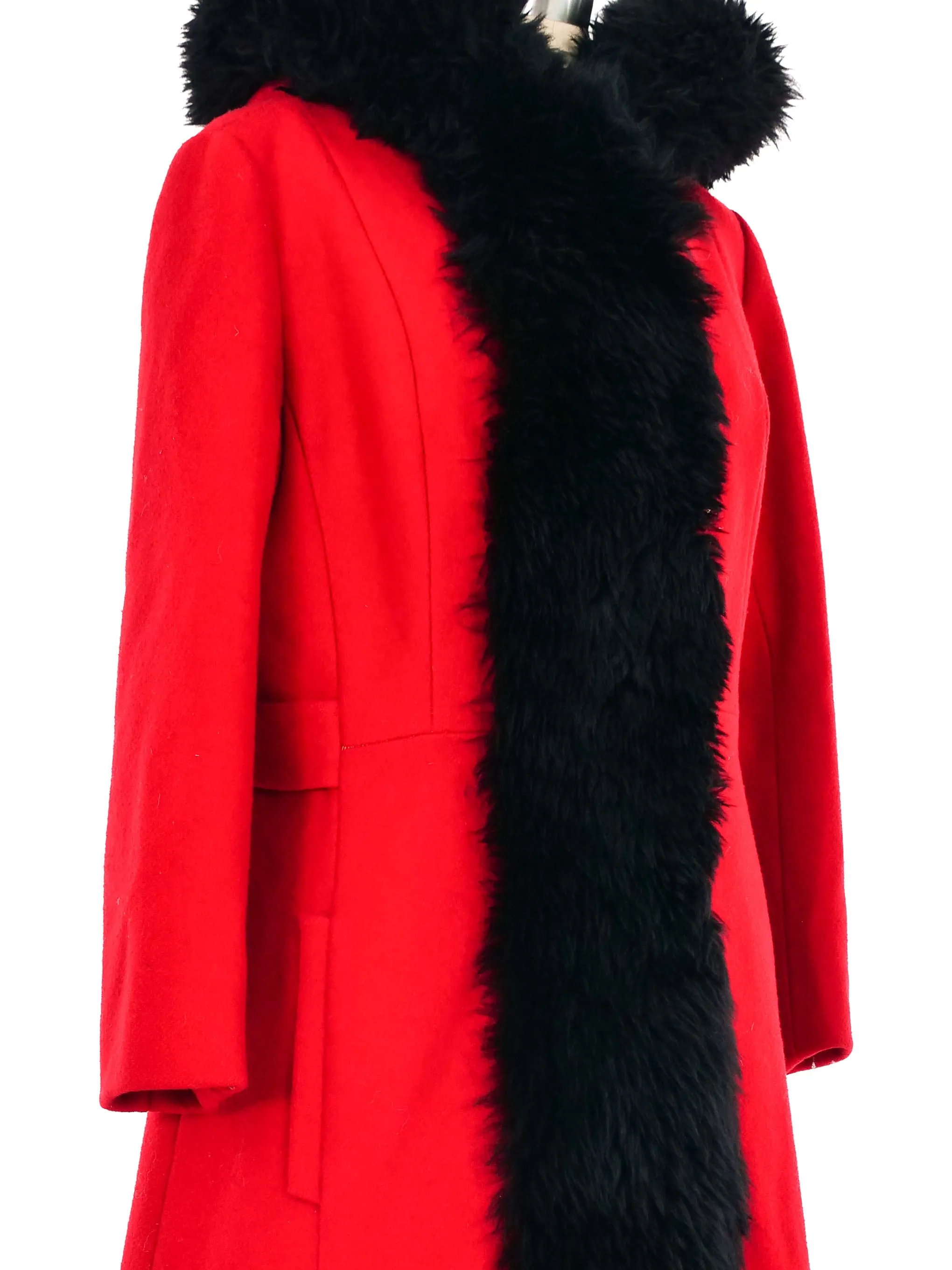 1960s Crimson Faux Fur Trimmed Princess Coat