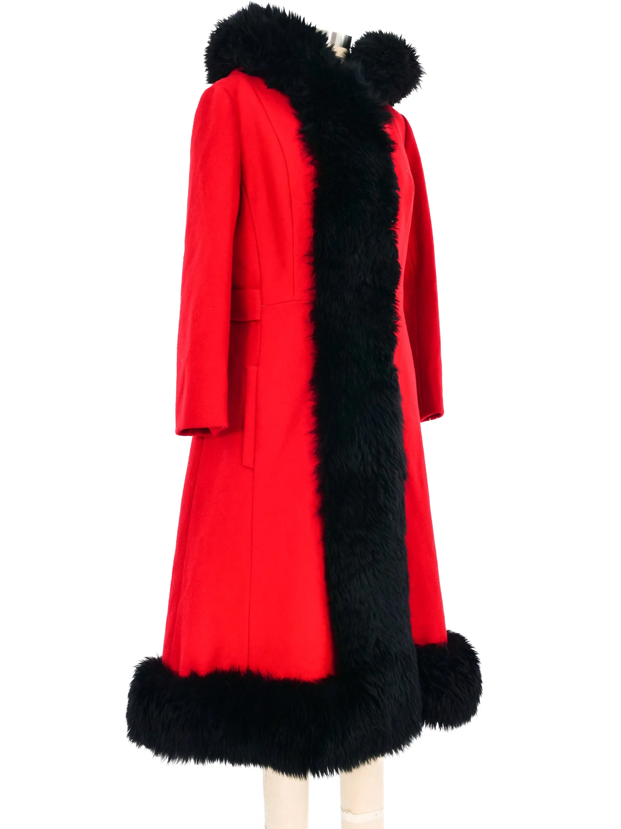 1960s Crimson Faux Fur Trimmed Princess Coat