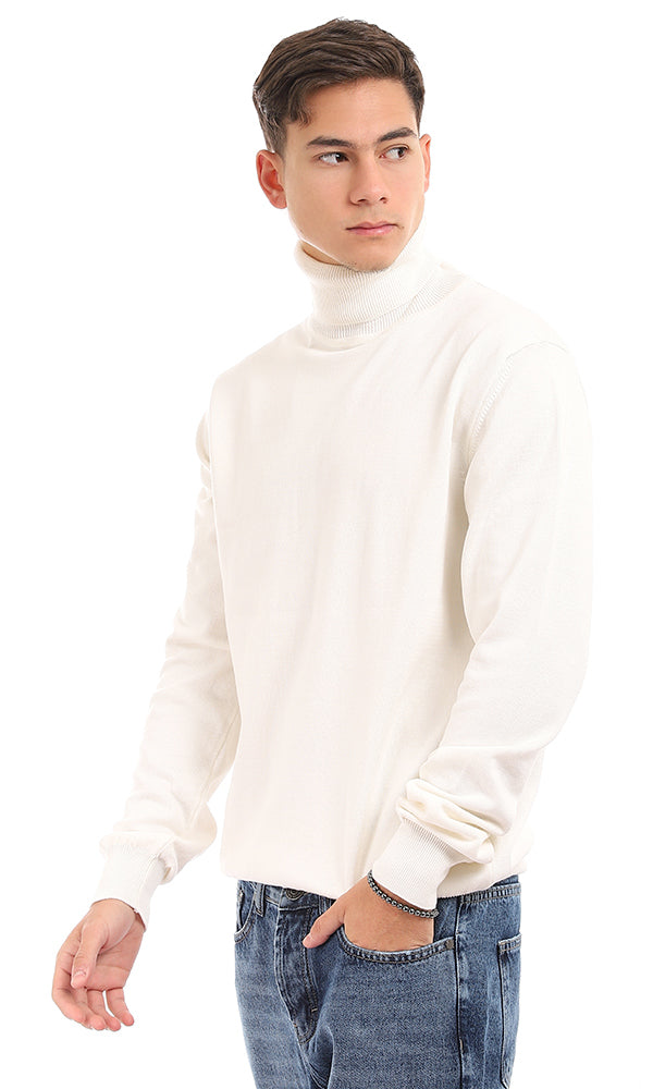 96319 Essential Plain Slip On Turtle Neck Off White Sweater