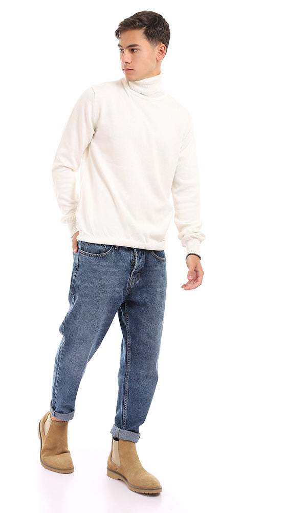 96319 Essential Plain Slip On Turtle Neck Off White Sweater