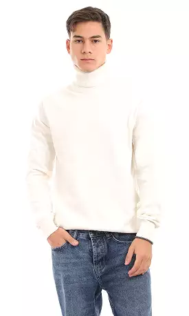 96319 Essential Plain Slip On Turtle Neck Off White Sweater