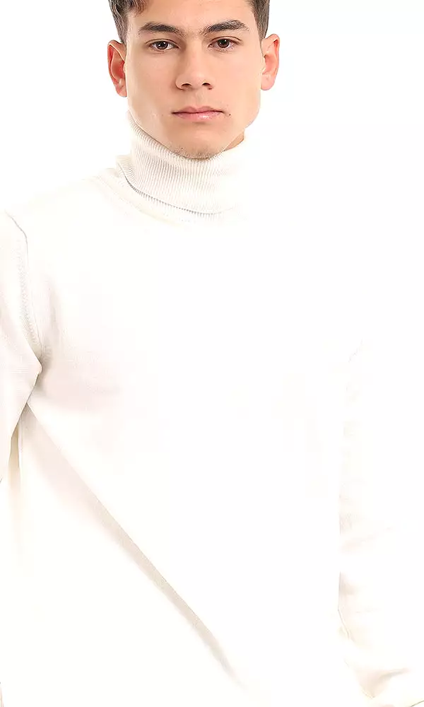 96319 Essential Plain Slip On Turtle Neck Off White Sweater