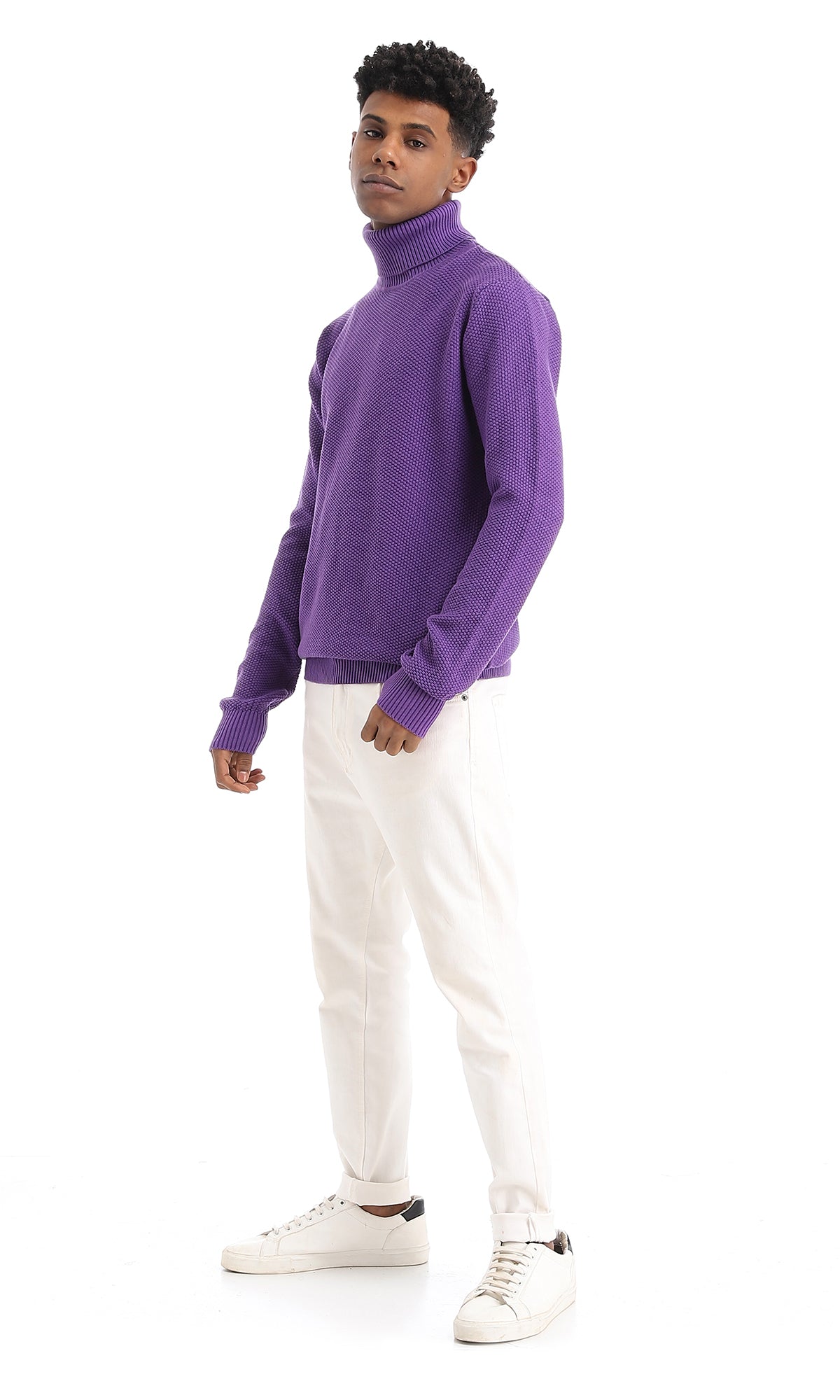 96387 Winter Knitted Turtle Neck Purple Pullover