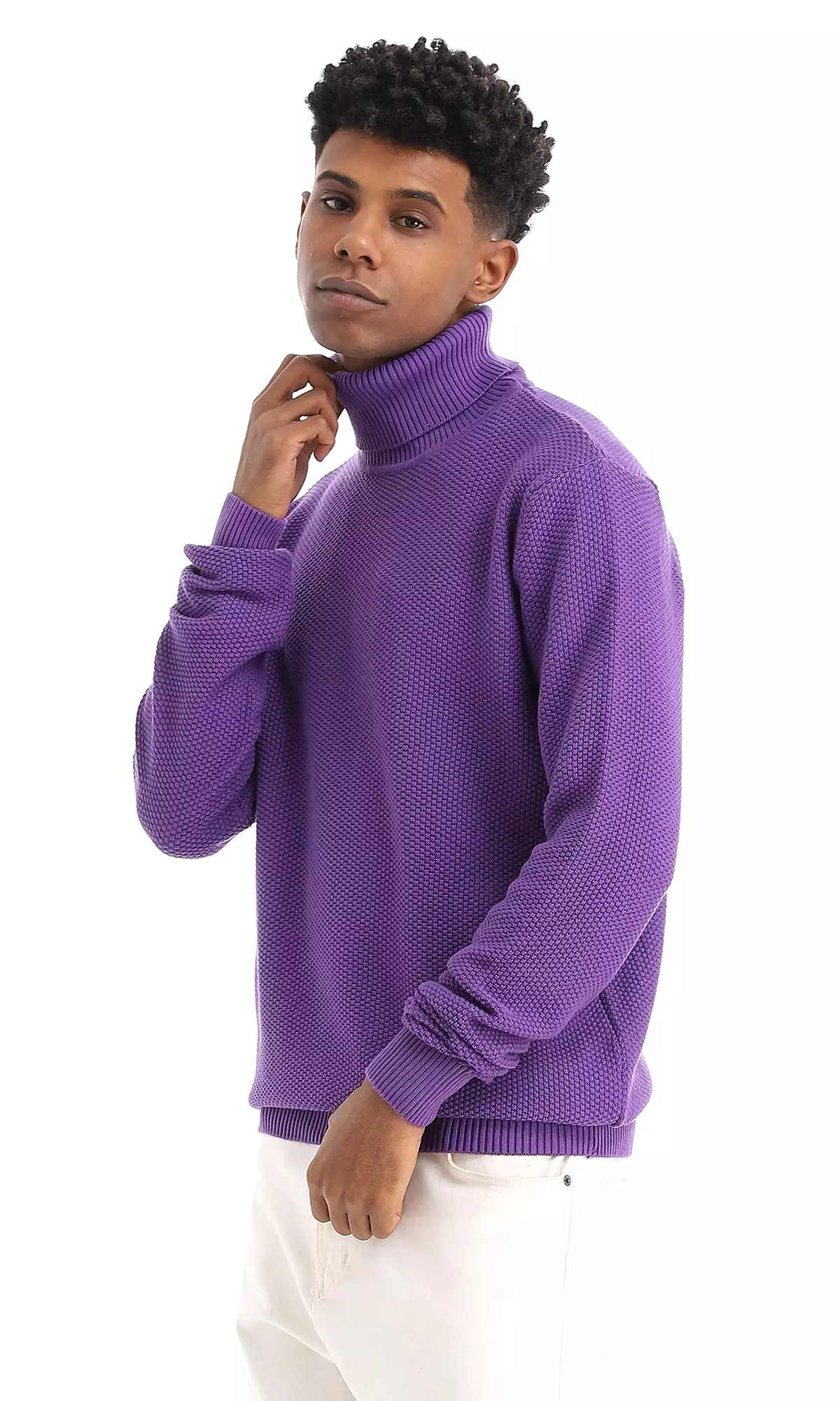 96387 Winter Knitted Turtle Neck Purple Pullover