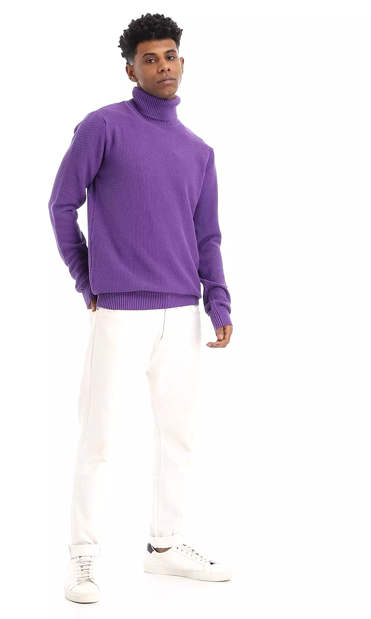 96387 Winter Knitted Turtle Neck Purple Pullover