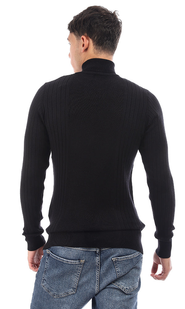 96399 Turtle Neck Solid Long Sleeves Pullover - Black