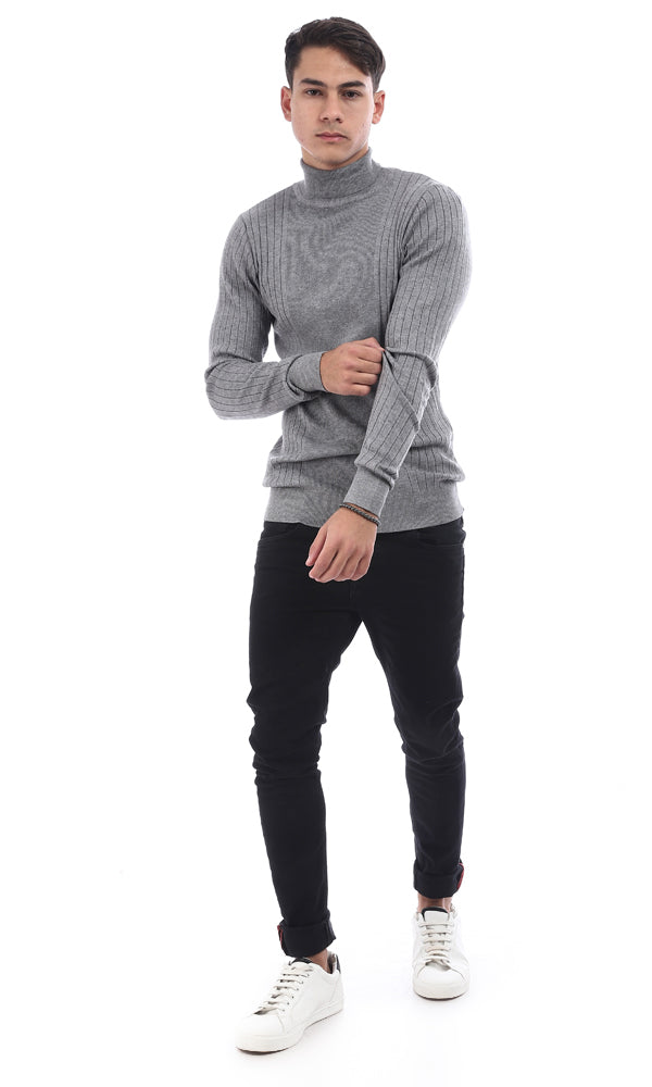 96400 Slim Fit Ribbed Sweater With Turtle Neck - Grey