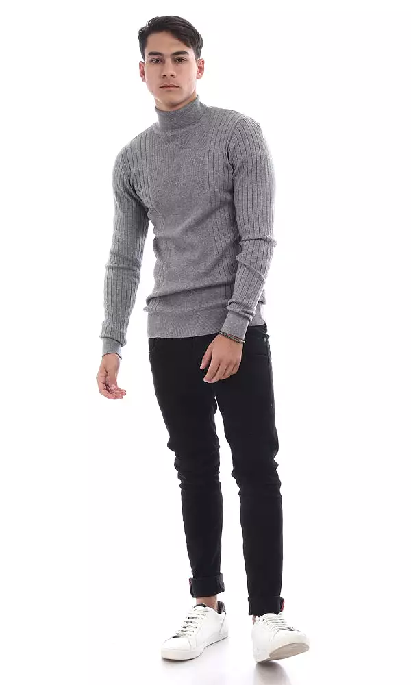 96400 Slim Fit Ribbed Sweater With Turtle Neck - Grey