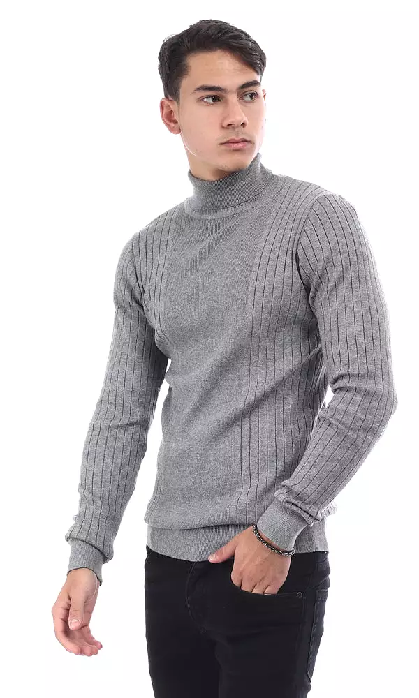 96400 Slim Fit Ribbed Sweater With Turtle Neck - Grey