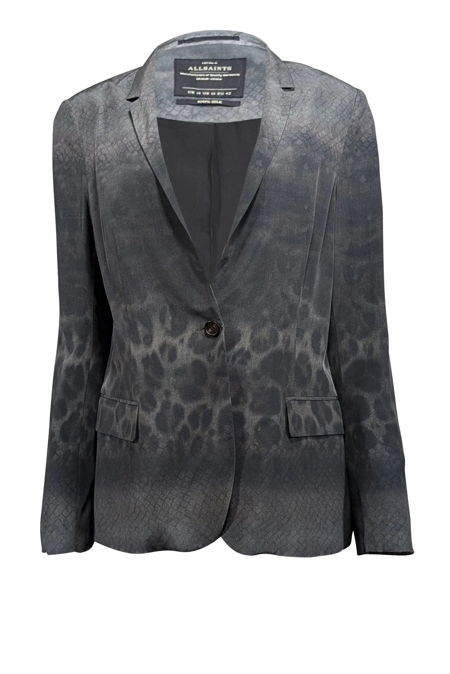 All Satins - Olive & Dark Grey Animal Print Silk Blazer Sz 10