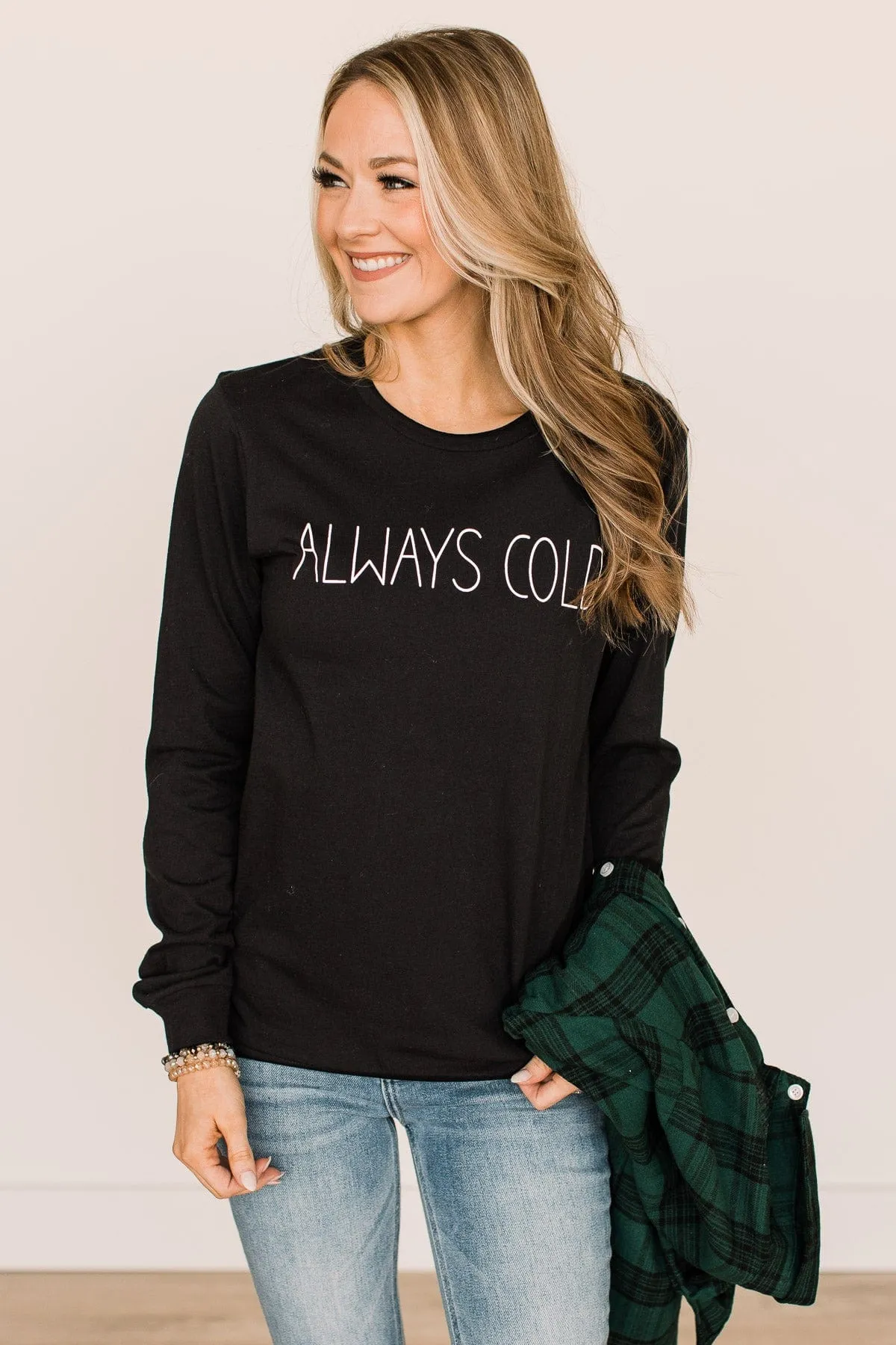 Always Cold Long Sleeve Graphic Tee- Black