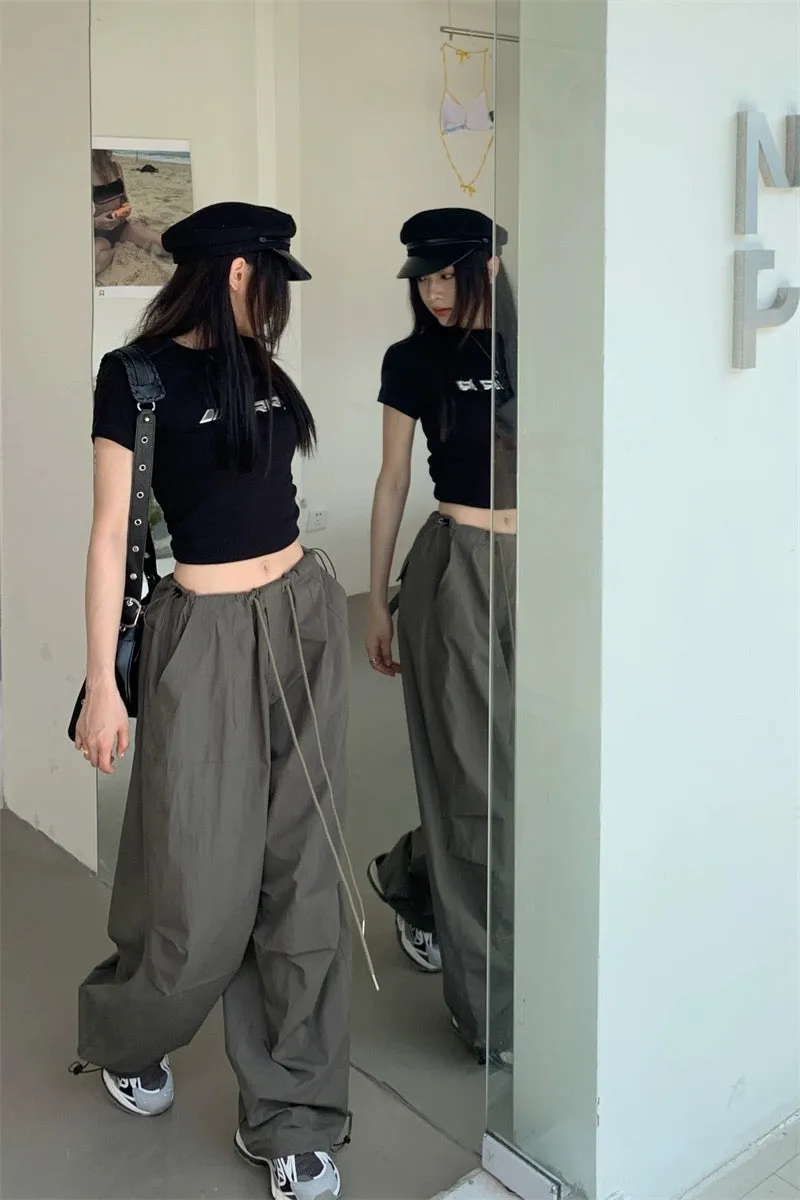 American black letter short-sleeved t-shirt women's summer suit 2024 new lazy style overalls two-piece set