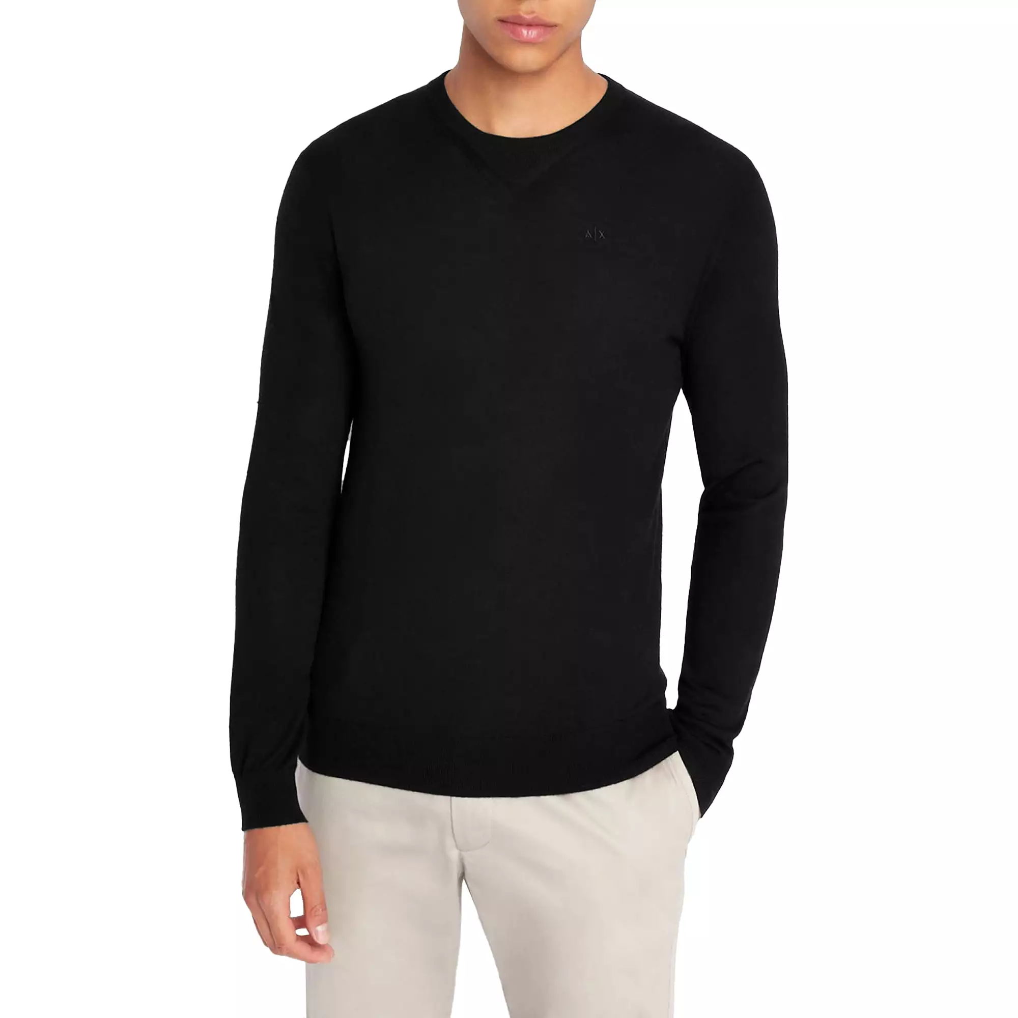 Armani Exchange Fine Virgin Wool Crew Knit - Black