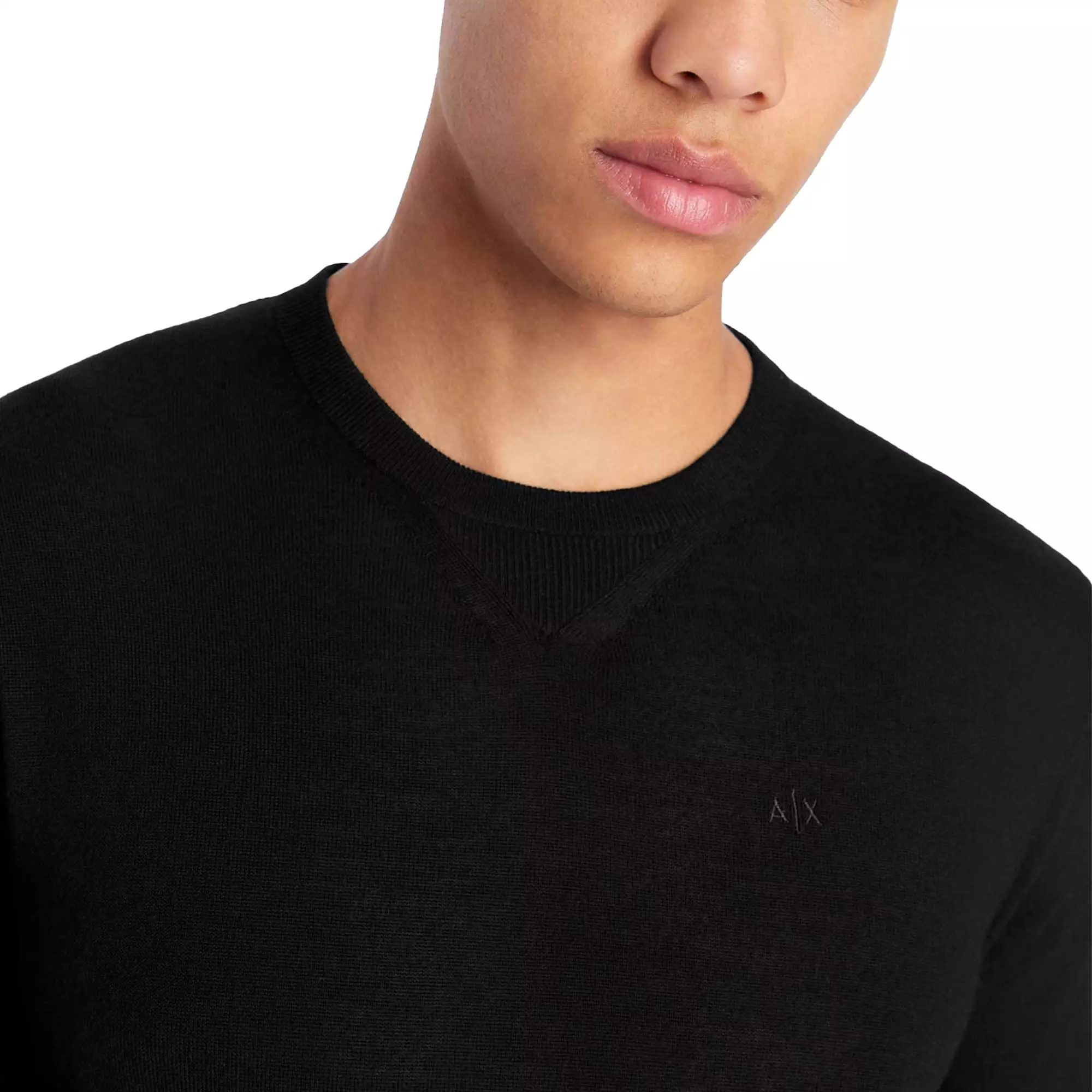 Armani Exchange Fine Virgin Wool Crew Knit - Black