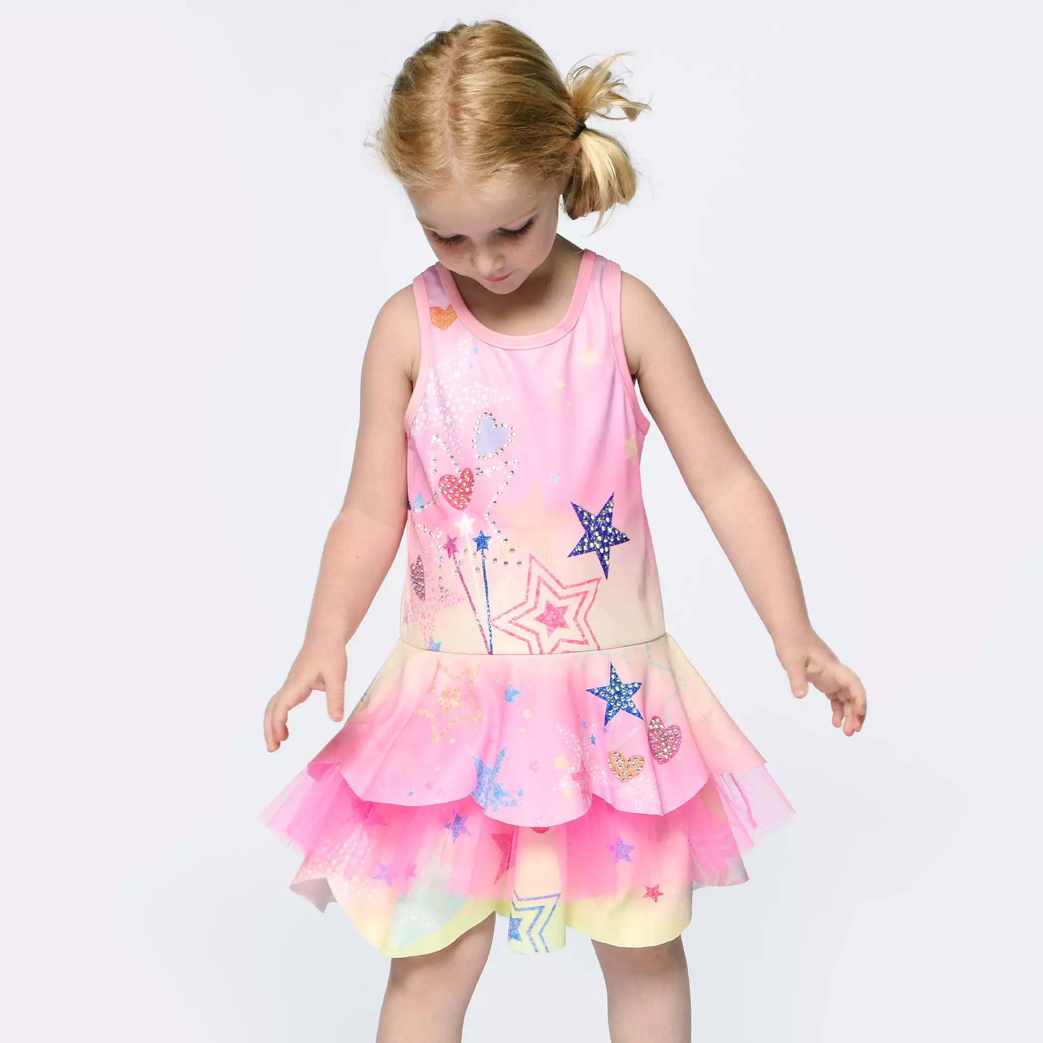 Baby Sara Printed Scallop Tutu Pink Multi Dress