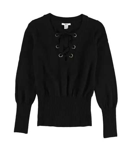 Bar Iii Womens Ribbed Lace-Up Knit Sweater