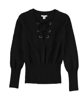 Bar Iii Womens Ribbed Lace-Up Knit Sweater