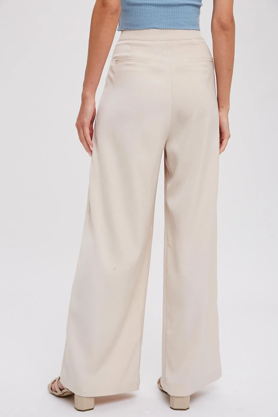 Beige Pintuck Wide Leg Pants