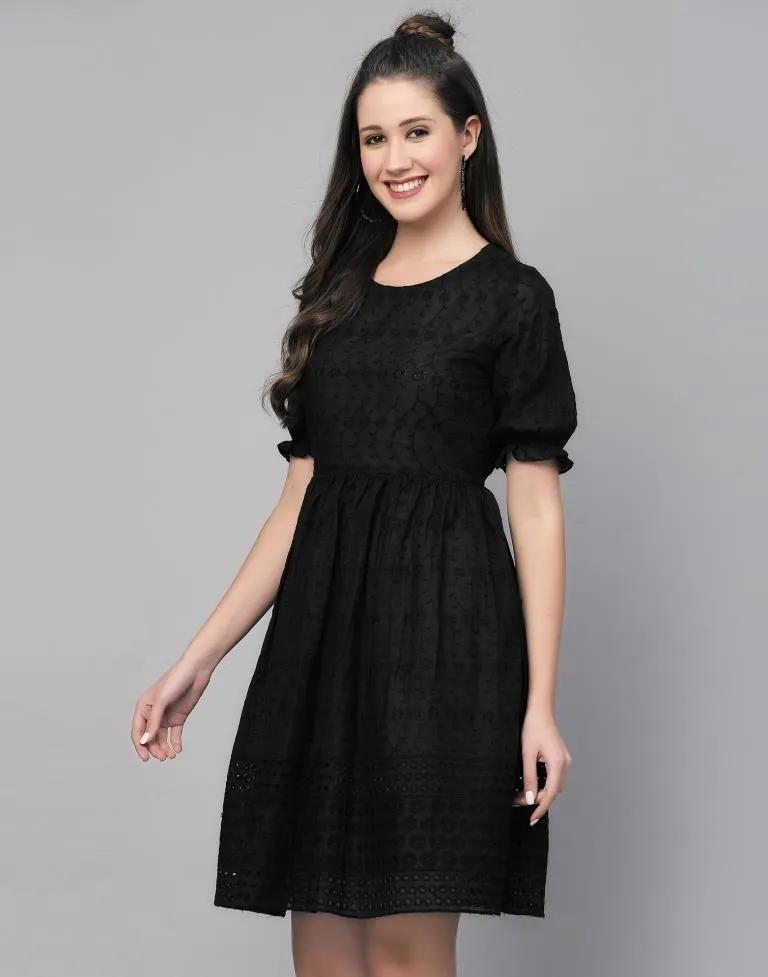 Black Cotton Embroidery Dress