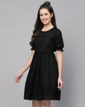 Black Cotton Embroidery Dress