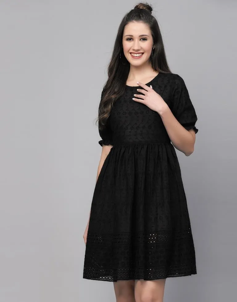 Black Cotton Embroidery Dress