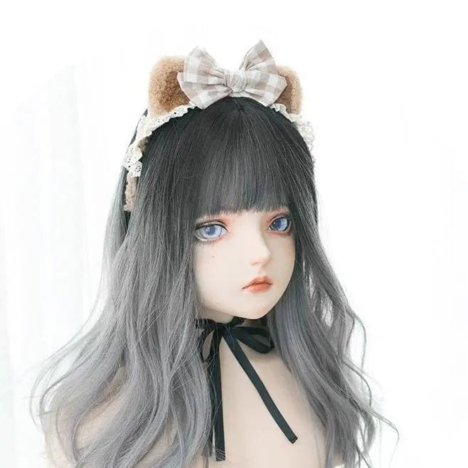 Black Gray Gradient Cute Girl Large Wavy Curl Wig MK15630