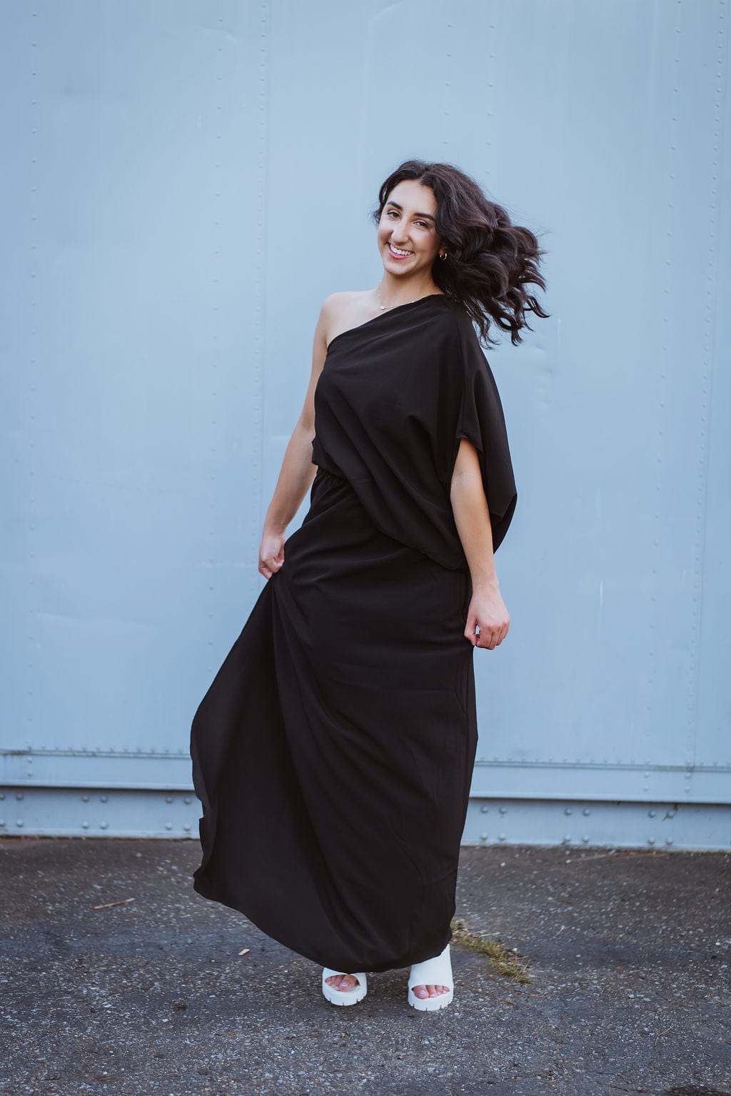 Black One Shoulder Maxi Dress