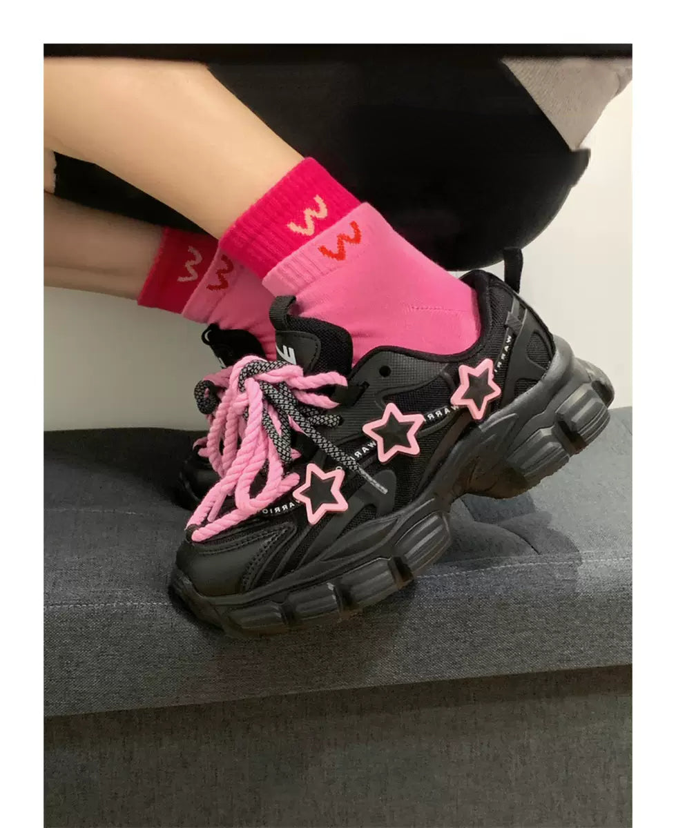 Black Pink Heart Sneakers Shoes Lovercore - Kimi