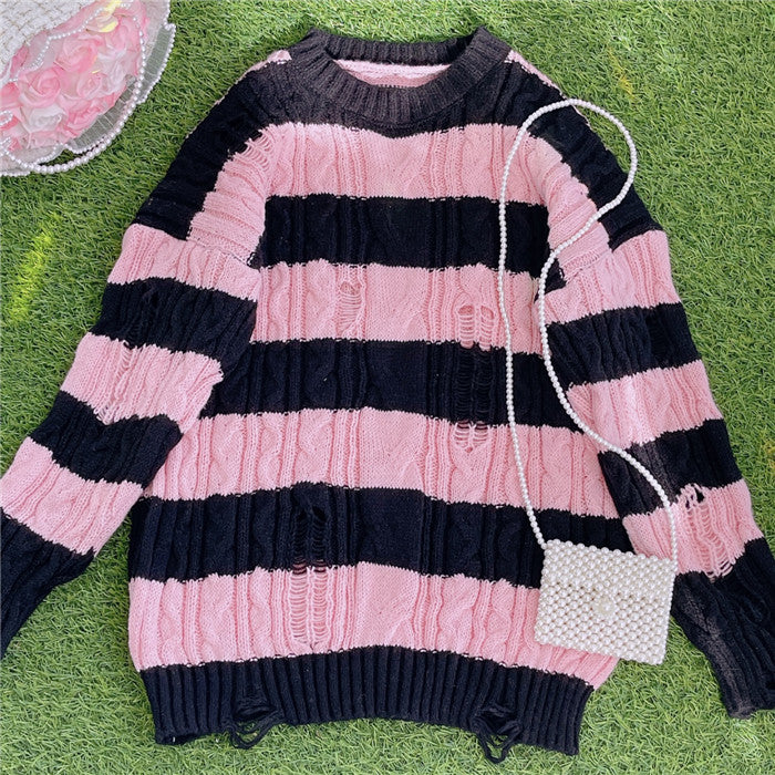 black pink stripe sweater by11283