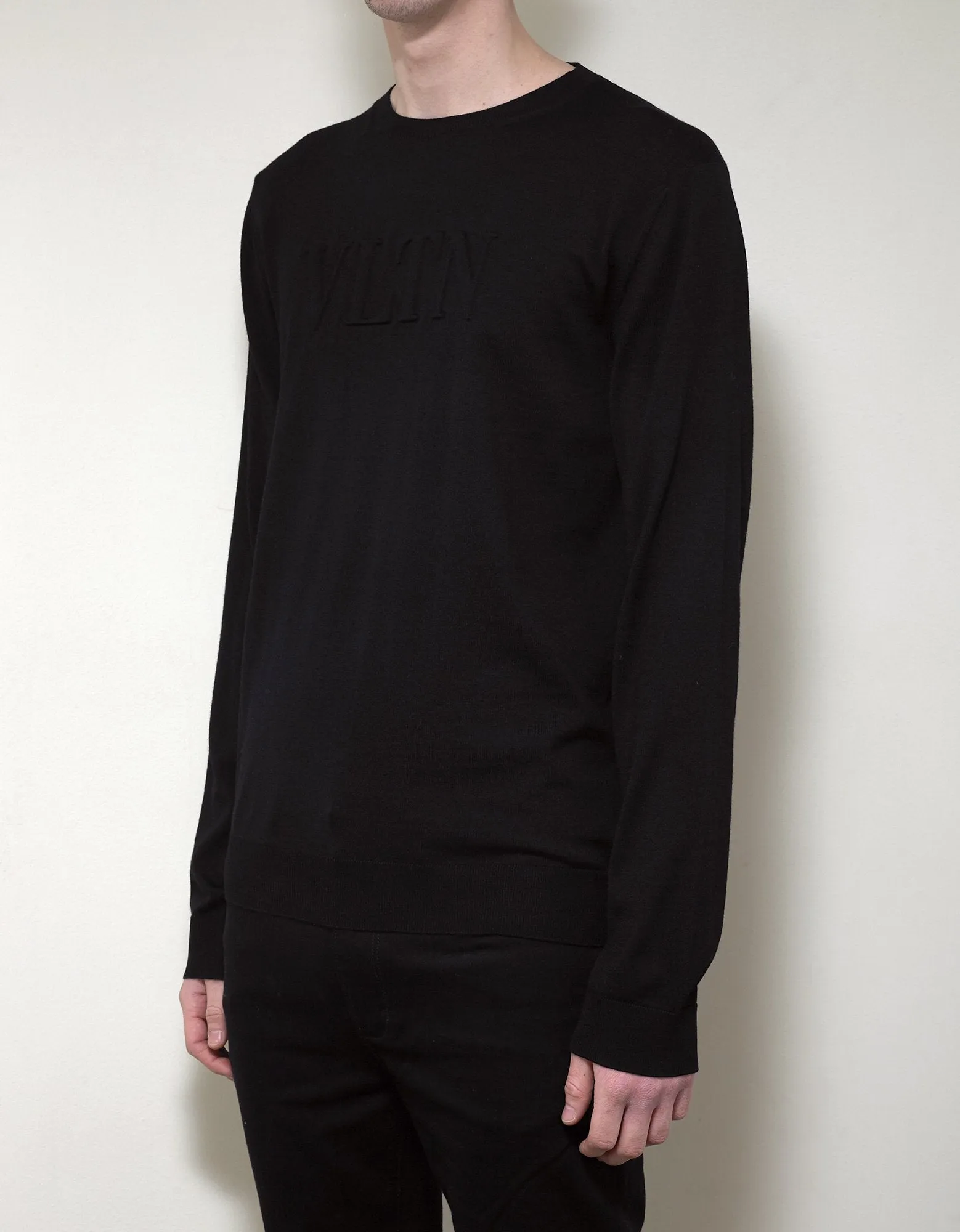 Black VLTN Logo Wool Sweater