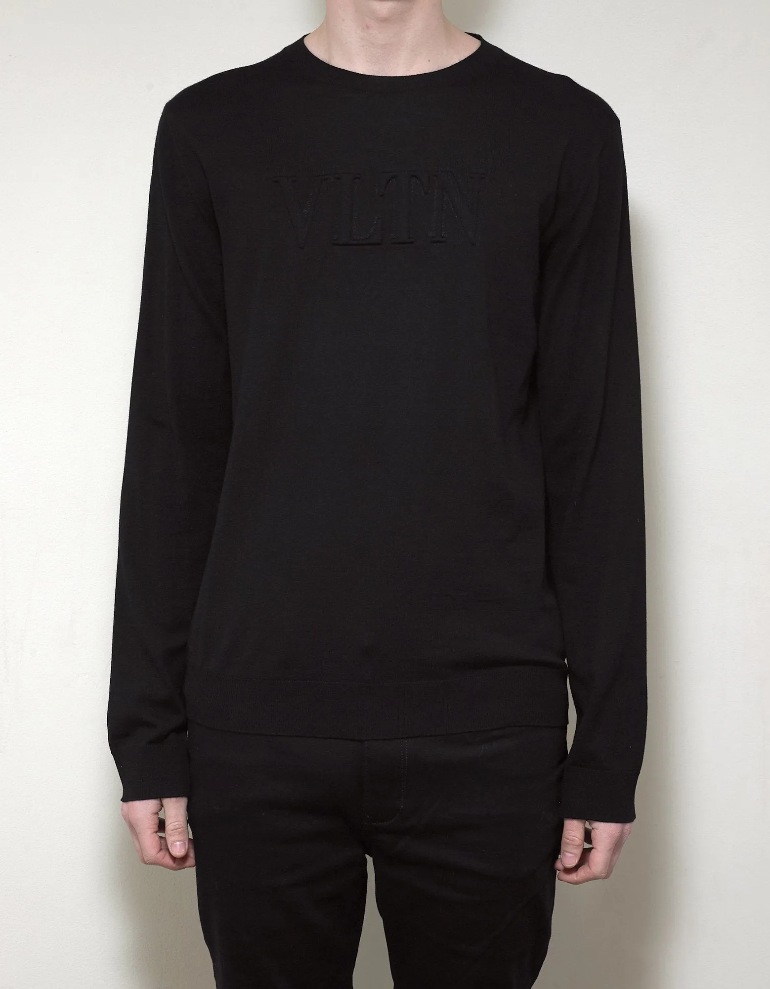 Black VLTN Logo Wool Sweater