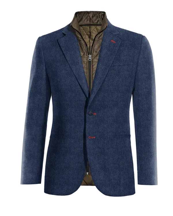  Blazer azul cobalto de tweed herringbone solapa ancha