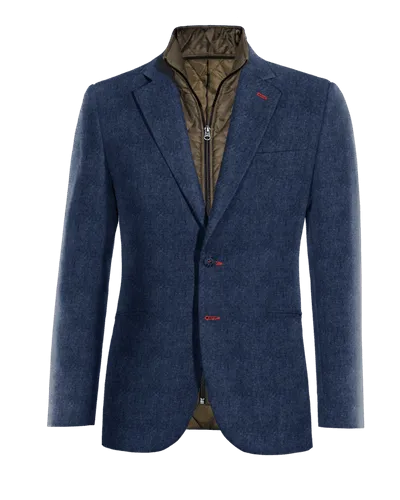  Blazer azul cobalto de tweed herringbone solapa ancha