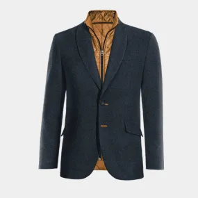  Blazer azul marino de donegal tweed solapa redonda