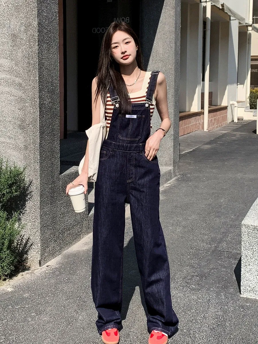 Blin's Denim Overalls Women's Slimming and Age-Reducing Internet Celebrity Street 2024 Spring and Autumn New Wide-Leg Loose Floo