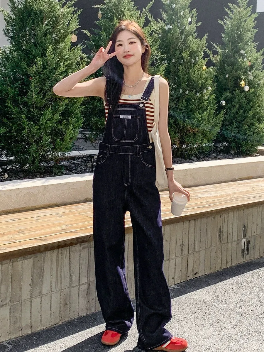 Blin's Denim Overalls Women's Slimming and Age-Reducing Internet Celebrity Street 2024 Spring and Autumn New Wide-Leg Loose Floo