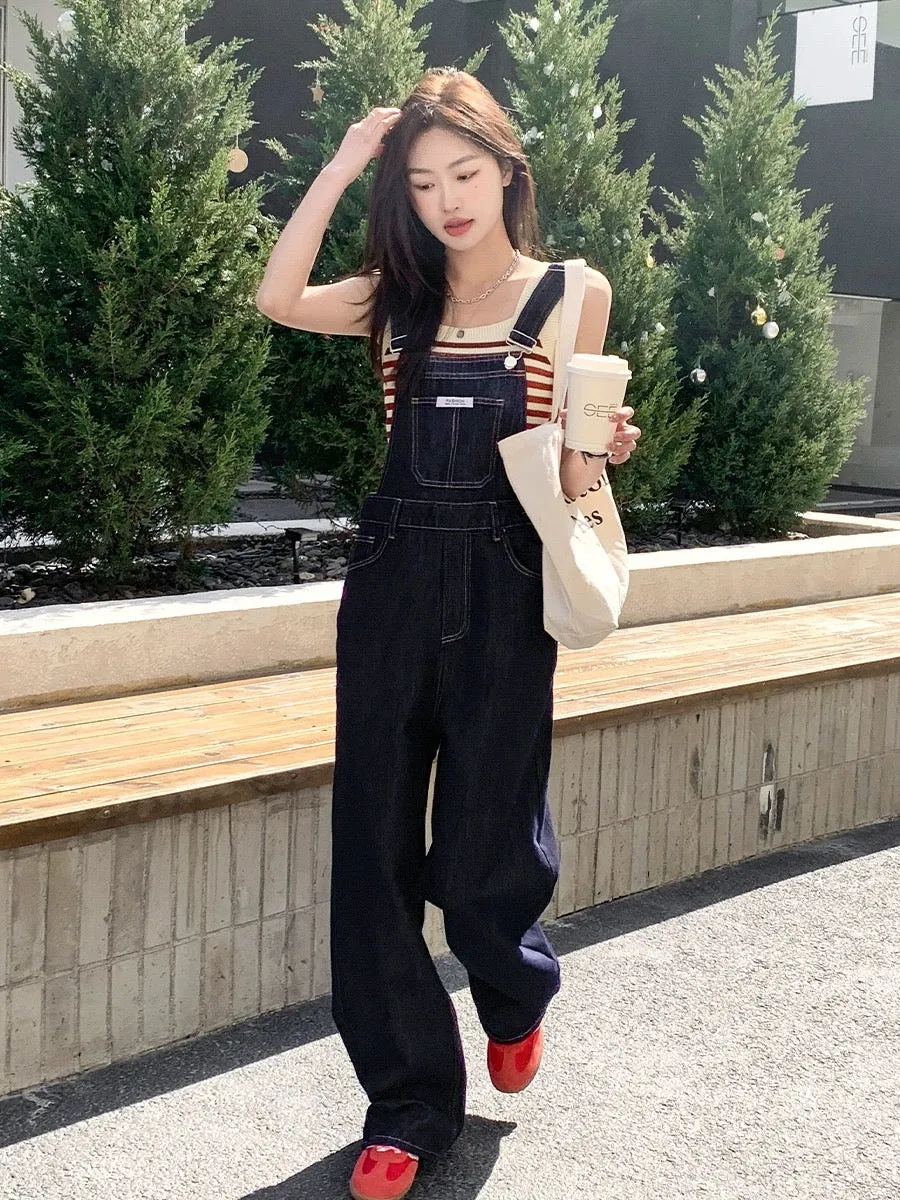 Blin's Denim Overalls Women's Slimming and Age-Reducing Internet Celebrity Street 2024 Spring and Autumn New Wide-Leg Loose Floo