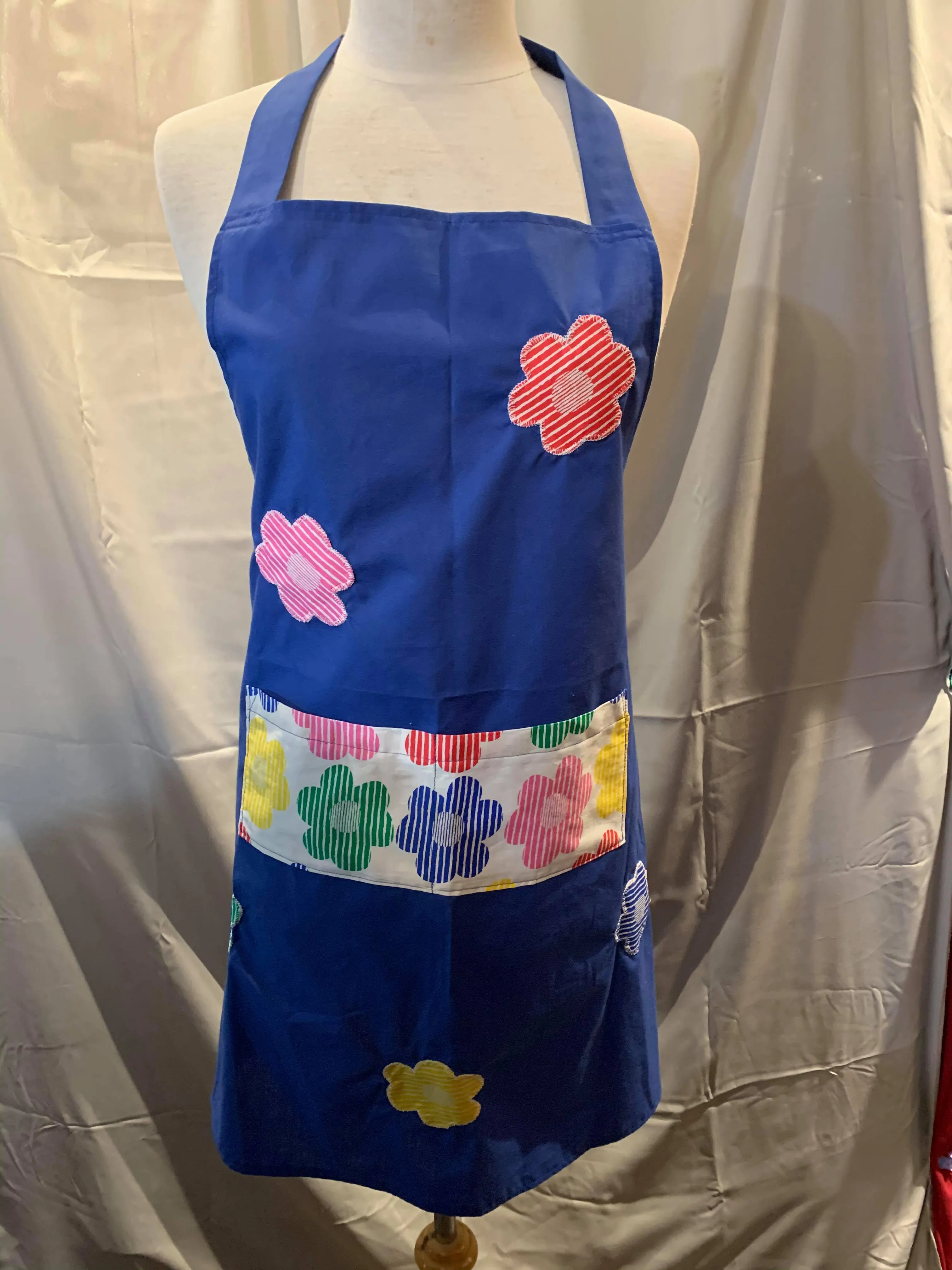 Blue Apron With Floral Pocket One Size Style AP05