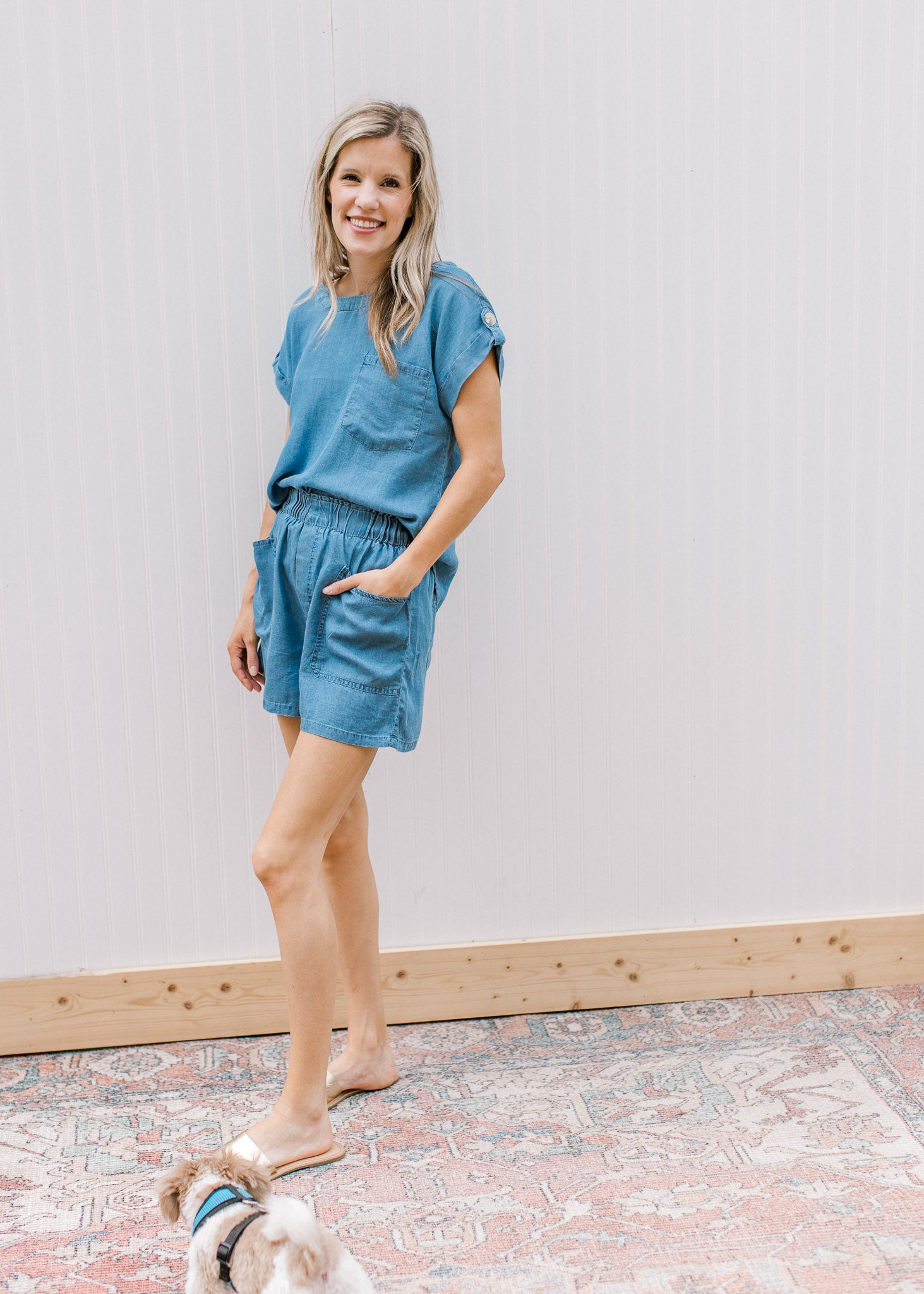 Blue Chambray Short Set