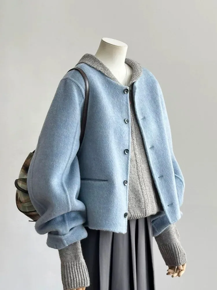 Blue Double-sided Woolen Woolen Coat Women's Short 2024 Autumn and Winter High-Quality Super Nice-looking Small Woolen Coat