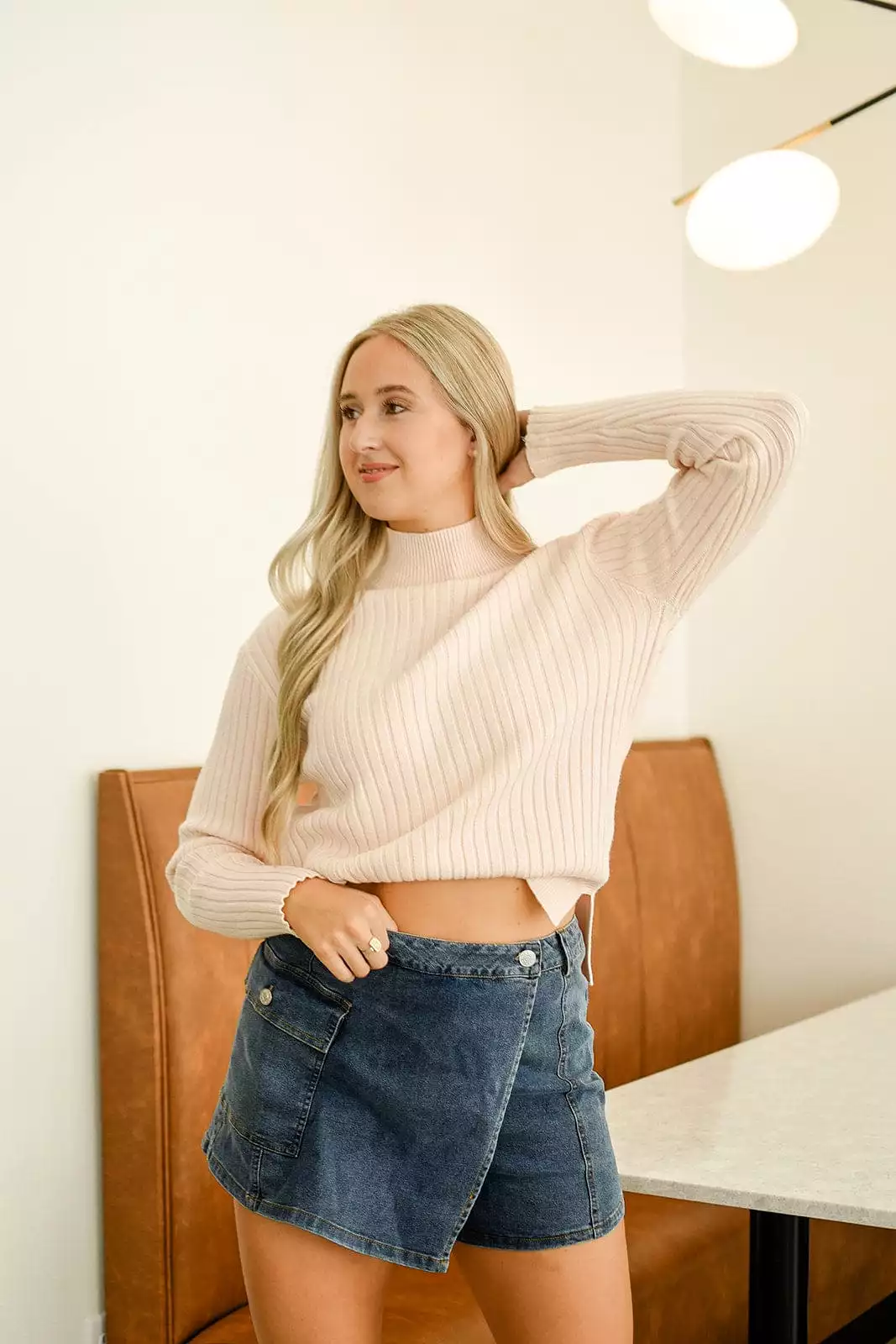 Blush Ribbed Turtle Neck Sweater