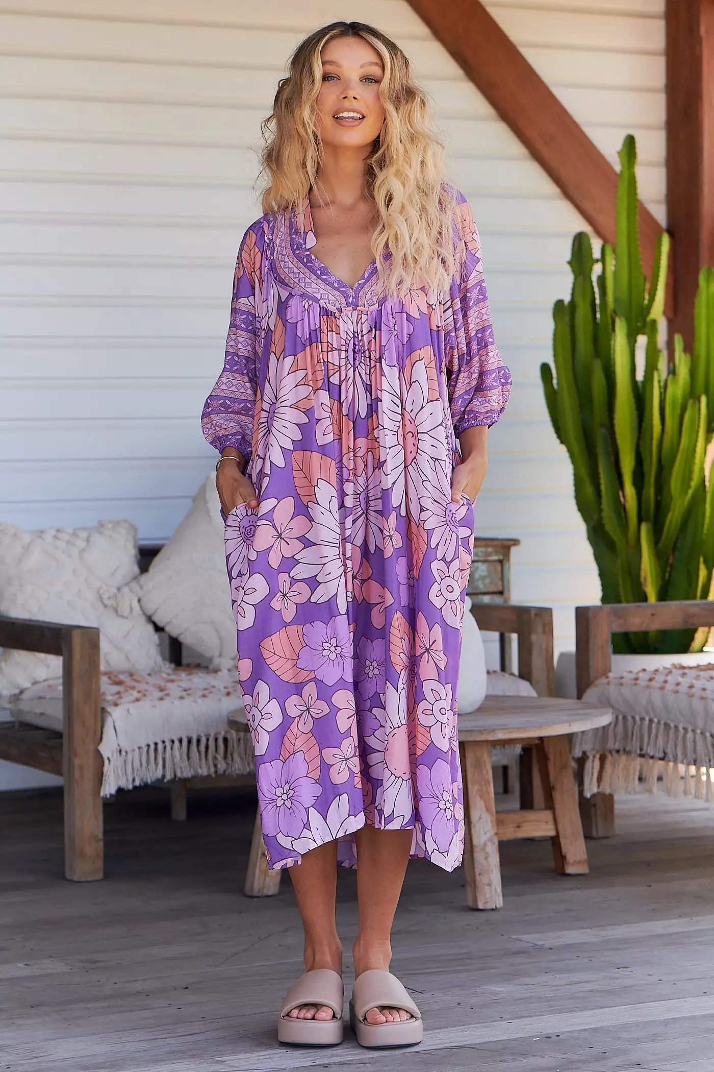 Boheme Midi Dress Purple Rain Print