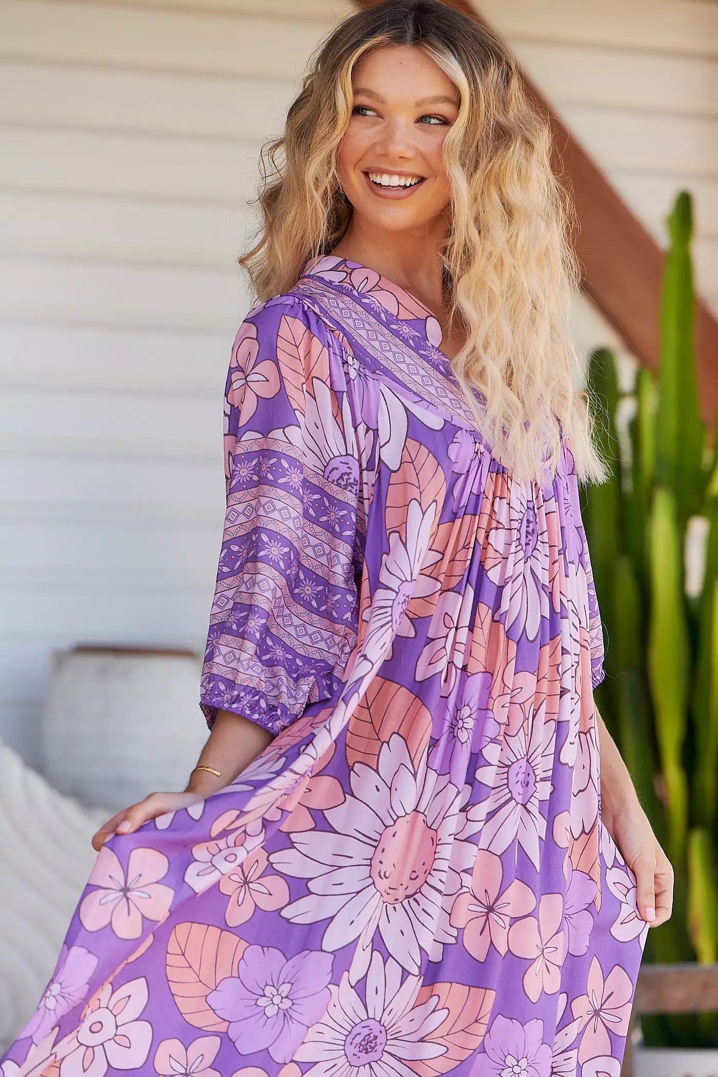 Boheme Midi Dress Purple Rain Print