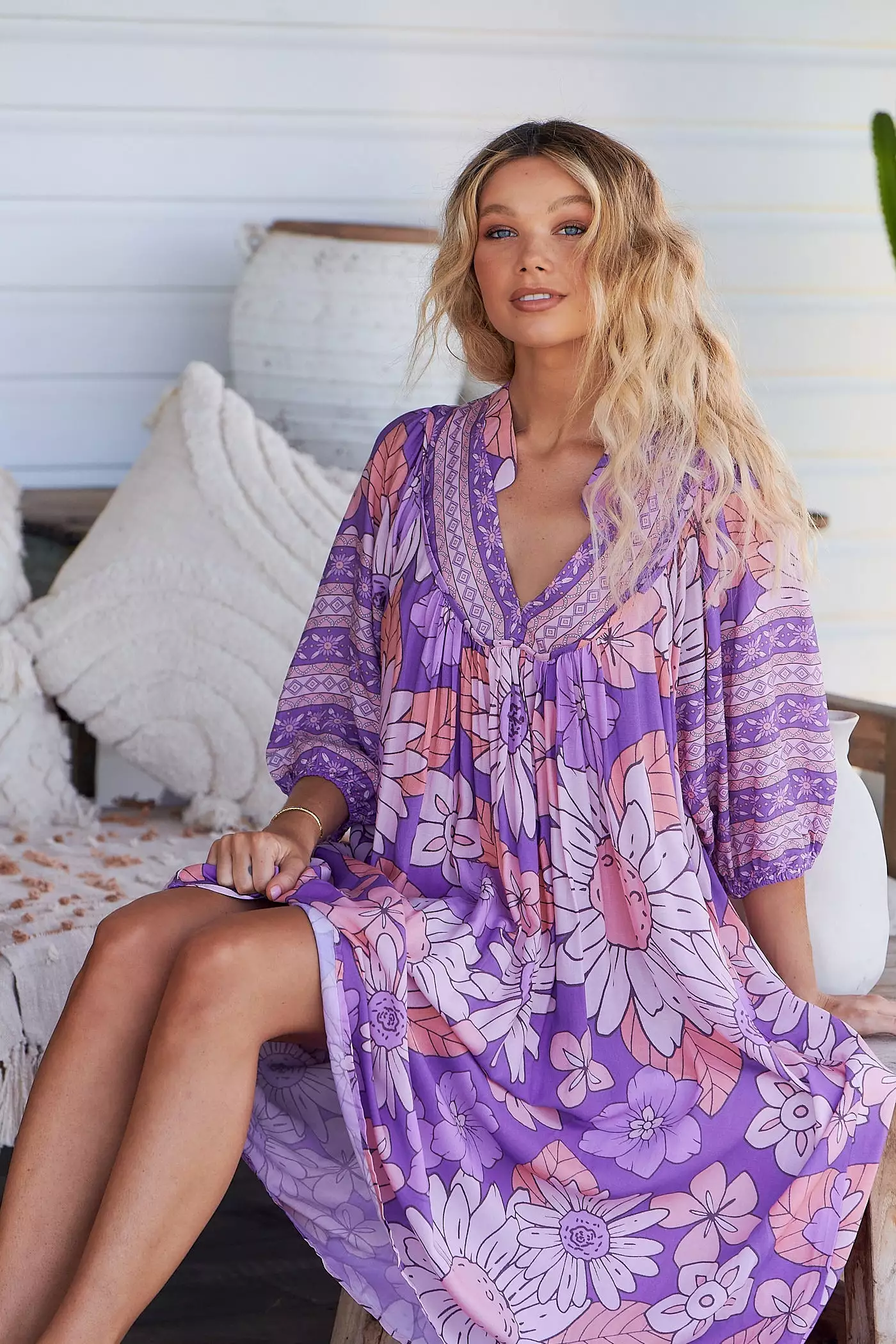 Boheme Midi Dress Purple Rain Print