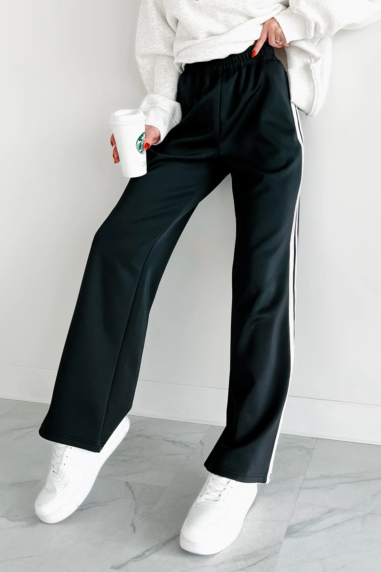 Bringing The Comfort Wide Leg Track Pants (Black)