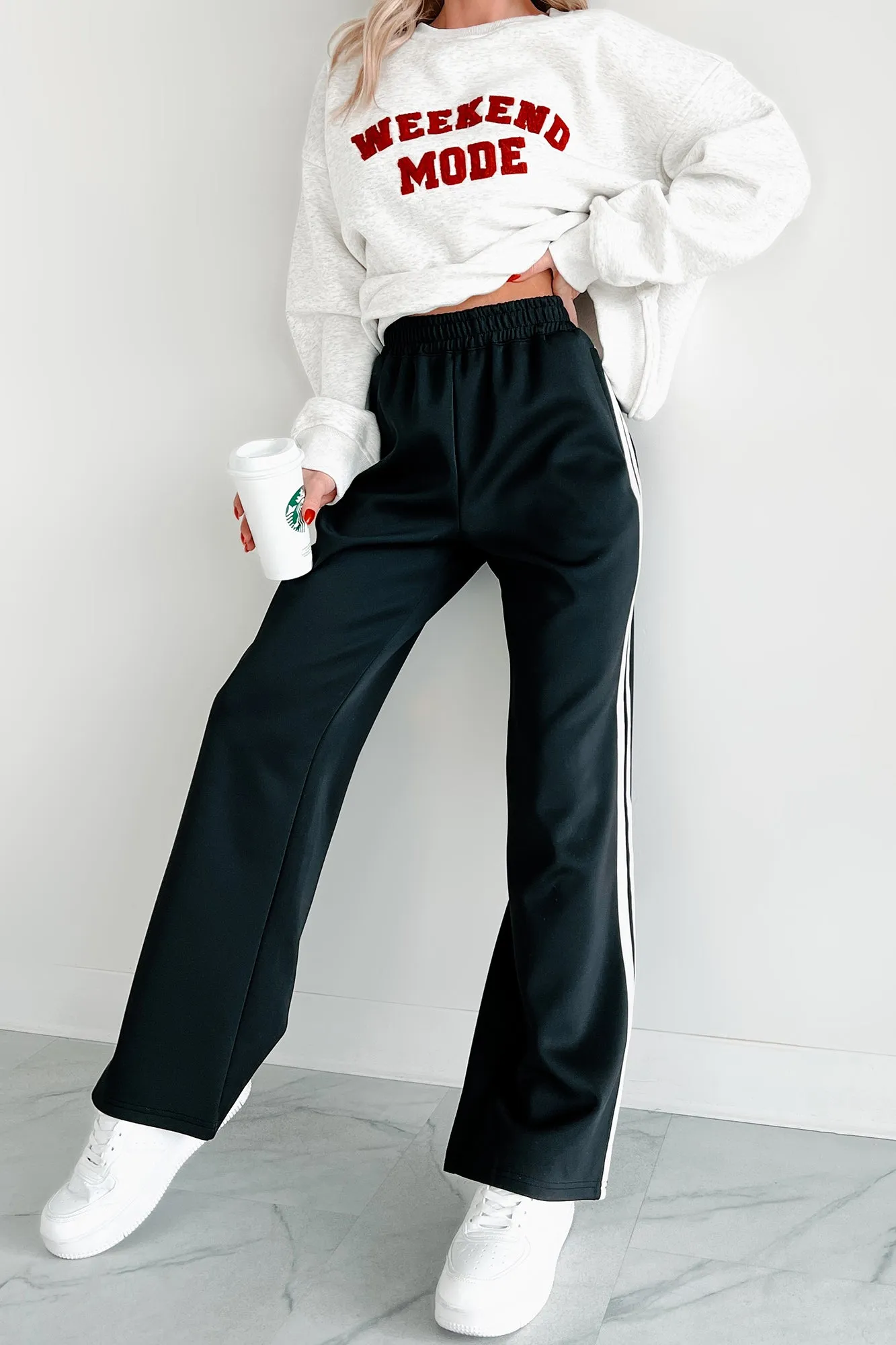 Bringing The Comfort Wide Leg Track Pants (Black)