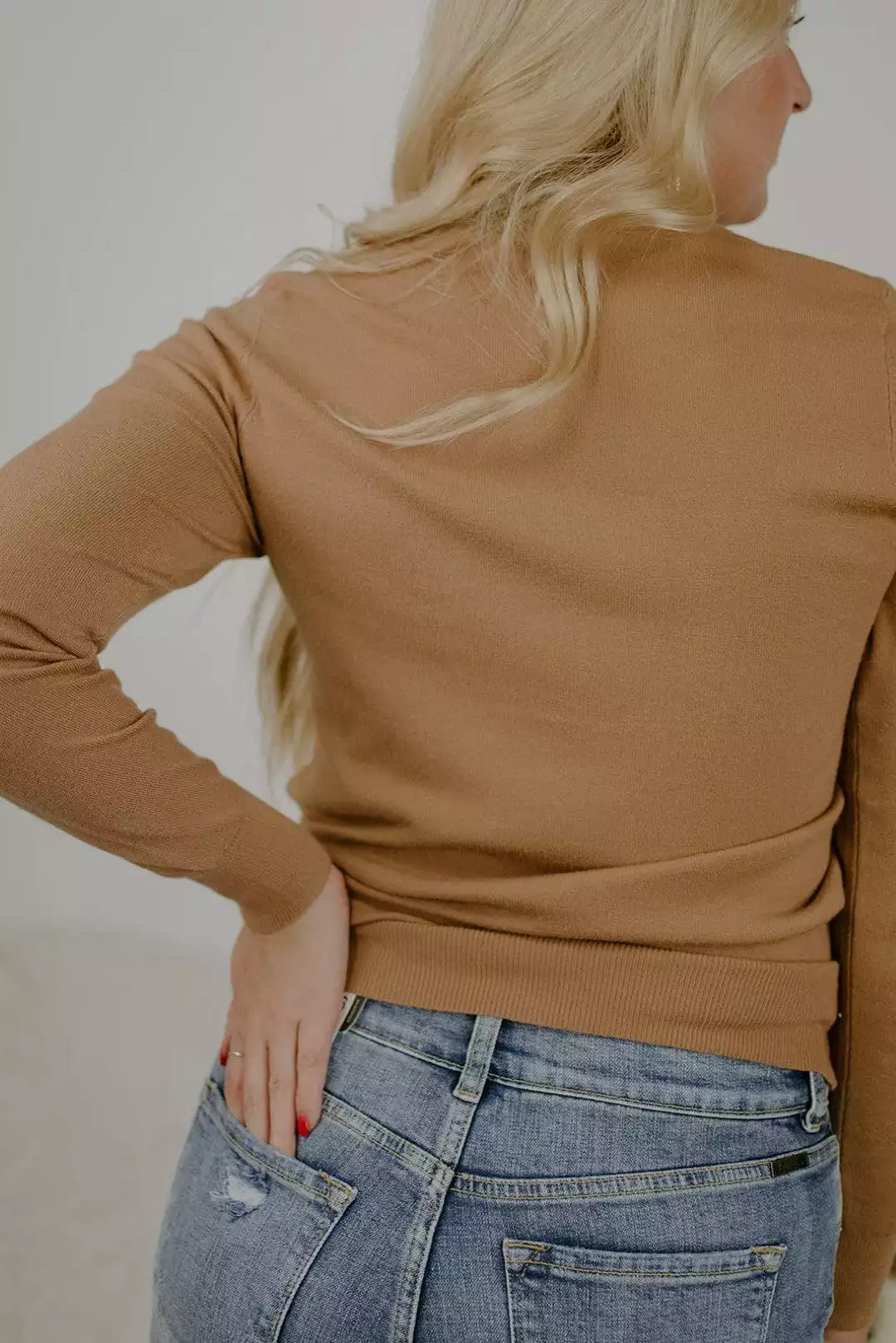 Camel Fine Knit Long Sleeve Top