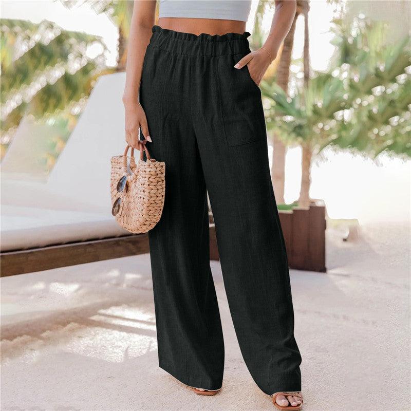 Casual Pants  Ruffled Patch Pocket Wide Leg Pants